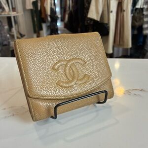 Chanel Beige Caviar Compact Wallet